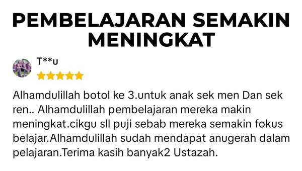 Testimoni T**u: botol ke-3 untuk anak sekolah menengah dan rendah; pembelajaran meningkat, cikgu puji mereka lebih fokus.