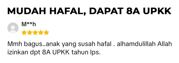 Testimoni M**h: anak yang susah menghafal dapat 8A UPKK tahun lepas.